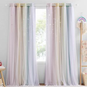 image:imageNICETOWN Pink Curtains for Girls BedroomKids Room Moon and Star Hollow Out Blackout Curtains for Nursery DoubleLayer Grommet Window Drapes for Christmas Decor 52 W by 84 L Set of 2Moon Star  Rainbow1