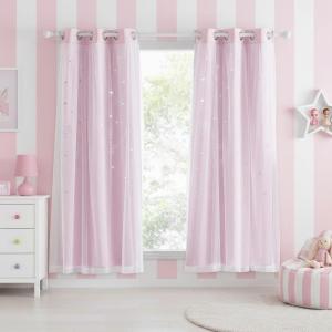 image:imageNICETOWN Pink Curtains for Girls BedroomKids Room Moon and Star Hollow Out Blackout Curtains for Nursery DoubleLayer Grommet Window Drapes for Christmas Decor 52 W by 84 L Set of 2Moon Star  Baby Pink