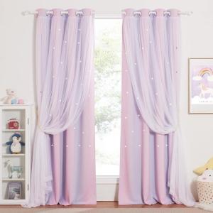 image:imageNICETOWN Pink Curtains for Girls BedroomKids Room Moon and Star Hollow Out Blackout Curtains for Nursery DoubleLayer Grommet Window Drapes for Christmas Decor 52 W by 84 L Set of 2Pinke  Purple