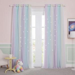 image:imageNICETOWN Pink Curtains for Girls BedroomKids Room Moon and Star Hollow Out Blackout Curtains for Nursery DoubleLayer Grommet Window Drapes for Christmas Decor 52 W by 84 L Set of 2Purple  Blue  Yellow