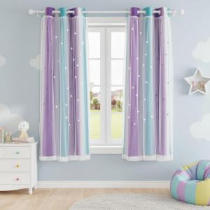 image:imageNICETOWN Pink Curtains for Girls BedroomKids Room Moon and Star Hollow Out Blackout Curtains for Nursery DoubleLayer Grommet Window Drapes for Christmas Decor 52 W by 84 L Set of 2Teal  Purple