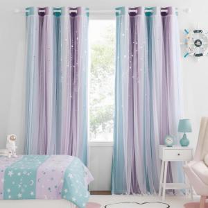 image:imageNICETOWN Pink Curtains for Girls BedroomKids Room Moon and Star Hollow Out Blackout Curtains for Nursery DoubleLayer Grommet Window Drapes for Christmas Decor 52 W by 84 L Set of 2Moon Star  Teal  Purple