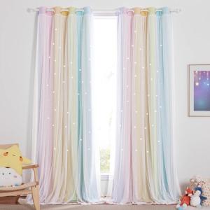 image:imageNICETOWN Pink Curtains for Girls BedroomKids Room Moon and Star Hollow Out Blackout Curtains for Nursery DoubleLayer Grommet Window Drapes for Christmas Decor 52 W by 84 L Set of 2Rainbow3