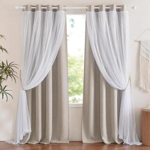 image:imageNICETOWN Pink Curtains for Girls BedroomKids Room Moon and Star Hollow Out Blackout Curtains for Nursery DoubleLayer Grommet Window Drapes for Christmas Decor 52 W by 84 L Set of 2Faux Linen  Angora
