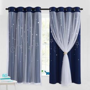 image:imageNICETOWN Pink Curtains for Girls BedroomKids Room Moon and Star Hollow Out Blackout Curtains for Nursery DoubleLayer Grommet Window Drapes for Christmas Decor 52 W by 84 L Set of 2Moon Star  Navy
