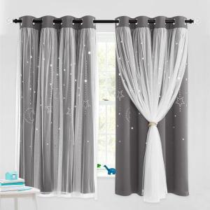 image:imageNICETOWN Pink Curtains for Girls BedroomKids Room Moon and Star Hollow Out Blackout Curtains for Nursery DoubleLayer Grommet Window Drapes for Christmas Decor 52 W by 84 L Set of 2Moon Star  Grey