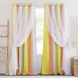 image:imageNICETOWN Pink Curtains for Girls BedroomKids Room Moon and Star Hollow Out Blackout Curtains for Nursery DoubleLayer Grommet Window Drapes for Christmas Decor 52 W by 84 L Set of 2Yellow  Orange  Grey