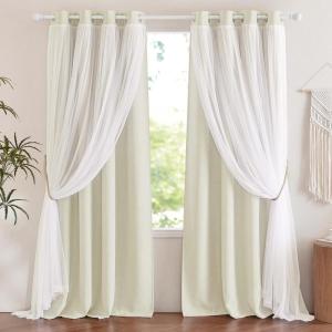 image:imageNICETOWN Pink Curtains for Girls BedroomKids Room Moon and Star Hollow Out Blackout Curtains for Nursery DoubleLayer Grommet Window Drapes for Christmas Decor 52 W by 84 L Set of 2Faux Linen  Natural