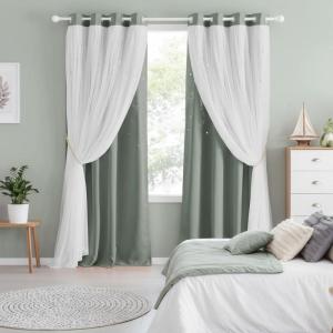 image:imageNICETOWN Pink Curtains for Girls BedroomKids Room Moon and Star Hollow Out Blackout Curtains for Nursery DoubleLayer Grommet Window Drapes for Christmas Decor 52 W by 84 L Set of 2Moon Star  Sage Green