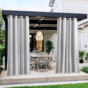 image:imageNICETOWN 2 Panels Outdoor Curtain Panels for Patio Waterproof Stainless Steel Silver Grommet Thermal Insulated Blackout Thermal Insulated Outdoor Drapes for PatioFront Porch W52 x L108 TanGrey  White