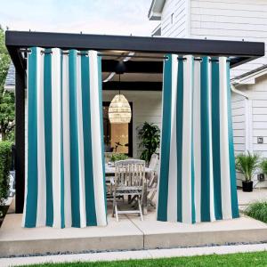 image:imageNICETOWN 2 Panels Outdoor Curtain Panels for Patio Waterproof Stainless Steel Silver Grommet Thermal Insulated Blackout Thermal Insulated Outdoor Drapes for PatioFront Porch W52 x L108 TanTeal  White