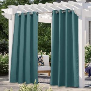 image:imageNICETOWN 2 Panels Outdoor Curtain Panels for Patio Waterproof Stainless Steel Silver Grommet Thermal Insulated Blackout Thermal Insulated Outdoor Drapes for PatioFront Porch W52 x L108 TanTeal