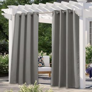 image:imageNICETOWN 2 Panels Outdoor Curtain Panels for Patio Waterproof Stainless Steel Silver Grommet Thermal Insulated Blackout Thermal Insulated Outdoor Drapes for PatioFront Porch W52 x L108 TanSlate Grey