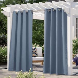 image:imageNICETOWN 2 Panels Outdoor Curtain Panels for Patio Waterproof Stainless Steel Silver Grommet Thermal Insulated Blackout Thermal Insulated Outdoor Drapes for PatioFront Porch W52 x L108 TanStone Blue
