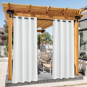 image:imageNICETOWN 2 Panels Outdoor Curtain Panels for Patio Waterproof Stainless Steel Silver Grommet Thermal Insulated Blackout Thermal Insulated Outdoor Drapes for PatioFront Porch W52 x L108 TanLily White