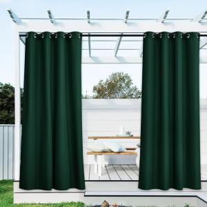 image:imageNICETOWN 2 Panels Outdoor Curtain Panels for Patio Waterproof Stainless Steel Silver Grommet Thermal Insulated Blackout Thermal Insulated Outdoor Drapes for PatioFront Porch W52 x L108 TanDark Green