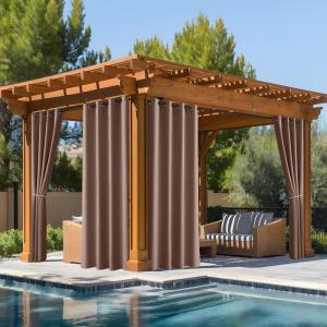 image:imageNICETOWN 2 Panels Outdoor Curtain Panels for Patio Waterproof Stainless Steel Silver Grommet Thermal Insulated Blackout Thermal Insulated Outdoor Drapes for PatioFront Porch W52 x L108 TanFade Resistant Tan