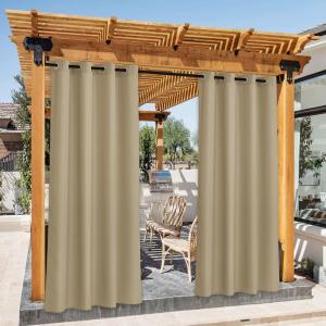image:imageNICETOWN 2 Panels Outdoor Curtain Panels for Patio Waterproof Stainless Steel Silver Grommet Thermal Insulated Blackout Thermal Insulated Outdoor Drapes for PatioFront Porch W52 x L108 TanTaupe