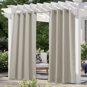 image:imageNICETOWN 2 Panels Outdoor Curtain Panels for Patio Waterproof Stainless Steel Silver Grommet Thermal Insulated Blackout Thermal Insulated Outdoor Drapes for PatioFront Porch W52 x L108 TanNatural
