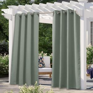 image:imageNICETOWN 2 Panels Outdoor Curtain Panels for Patio Waterproof Stainless Steel Silver Grommet Thermal Insulated Blackout Thermal Insulated Outdoor Drapes for PatioFront Porch W52 x L108 TanSage Green