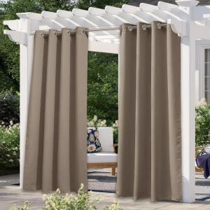 image:imageNICETOWN 2 Panels Outdoor Curtain Panels for Patio Waterproof Stainless Steel Silver Grommet Thermal Insulated Blackout Thermal Insulated Outdoor Drapes for PatioFront Porch W52 x L108 TanSoft Brown