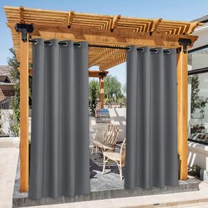 image:imageNICETOWN 2 Panels Outdoor Curtain Panels for Patio Waterproof Stainless Steel Silver Grommet Thermal Insulated Blackout Thermal Insulated Outdoor Drapes for PatioFront Porch W52 x L108 TanDove Grey