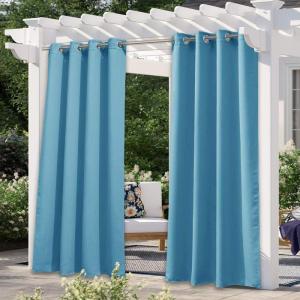 image:imageNICETOWN 2 Panels Outdoor Curtain Panels for Patio Waterproof Stainless Steel Silver Grommet Thermal Insulated Blackout Thermal Insulated Outdoor Drapes for PatioFront Porch W52 x L108 TanTeal Blue