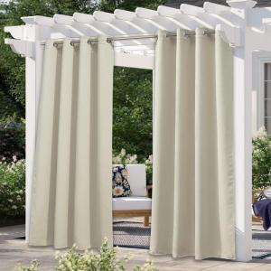 image:imageNICETOWN 2 Panels Outdoor Curtain Panels for Patio Waterproof Stainless Steel Silver Grommet Thermal Insulated Blackout Thermal Insulated Outdoor Drapes for PatioFront Porch W52 x L108 TanBeige
