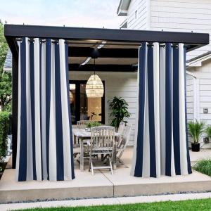 image:imageNICETOWN 2 Panels Outdoor Curtain Panels for Patio Waterproof Stainless Steel Silver Grommet Thermal Insulated Blackout Thermal Insulated Outdoor Drapes for PatioFront Porch W52 x L108 TanNavy  White
