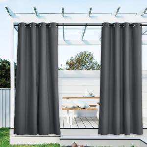image:imageNICETOWN 2 Panels Outdoor Curtain Panels for Patio Waterproof Stainless Steel Silver Grommet Thermal Insulated Blackout Thermal Insulated Outdoor Drapes for PatioFront Porch W52 x L108 TanCharcoal Grey