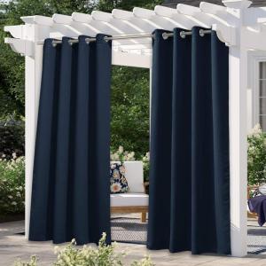 image:imageNICETOWN 2 Panels Outdoor Curtain Panels for Patio Waterproof Stainless Steel Silver Grommet Thermal Insulated Blackout Thermal Insulated Outdoor Drapes for PatioFront Porch W52 x L108 TanNavy Blue