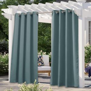 image:imageNICETOWN 2 Panels Outdoor Curtain Panels for Patio Waterproof Stainless Steel Silver Grommet Thermal Insulated Blackout Thermal Insulated Outdoor Drapes for PatioFront Porch W52 x L108 TanSlate Gray