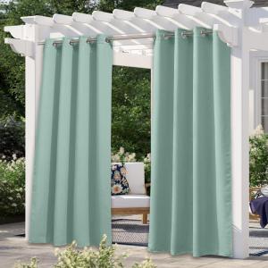 image:imageNICETOWN 2 Panels Outdoor Curtain Panels for Patio Waterproof Stainless Steel Silver Grommet Thermal Insulated Blackout Thermal Insulated Outdoor Drapes for PatioFront Porch W52 x L108 TanAqua Blue