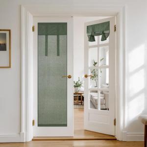 image:imageNICETOWN Blackout Door Curtain  Blinds for Indoor Windows Thermal Insulated Trica Window Covering for Patio French Door Front Privacy Sidelight Glass Curtain W26 x L72 inch 1 Panel GreyForest Green