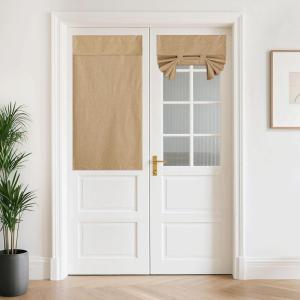 image:imageNICETOWN Blackout Door Curtain  Blinds for Indoor Windows Thermal Insulated Trica Window Covering for Patio French Door Front Privacy Sidelight Glass Curtain W26 x L72 inch 1 Panel GreyCamel