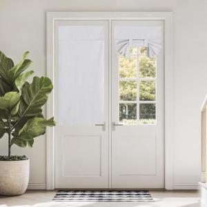 image:imageNICETOWN Blackout Door Curtain  Blinds for Indoor Windows Thermal Insulated Trica Window Covering for Patio French Door Front Privacy Sidelight Glass Curtain W26 x L72 inch 1 Panel GreyWhite