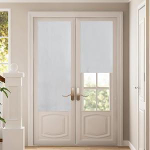 image:imageNICETOWN Blackout Door Curtain  Blinds for Indoor Windows Thermal Insulated Trica Window Covering for Patio French Door Front Privacy Sidelight Glass Curtain W26 x L72 inch 1 Panel GreyWith Pole  Greyish White