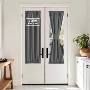 image:imageNICETOWN Door Curtain Panel Grey French Door Curtains Blackout Thermal Insulated Curtain Sidelight Privacy for WindowLiving RoomDoorwaysClassroom 25W by 72L inches 1 Panel100 Blackout  Grey