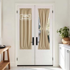 image:imageNICETOWN Door Curtain Panel Grey French Door Curtains Blackout Thermal Insulated Curtain Sidelight Privacy for WindowLiving RoomDoorwaysClassroom 25W by 72L inches 1 Panel100 Blackout  Biscotti Beige