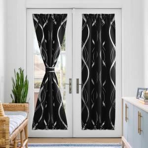 image:imageNICETOWN Door Curtain Panel Grey French Door Curtains Blackout Thermal Insulated Curtain Sidelight Privacy for WindowLiving RoomDoorwaysClassroom 25W by 72L inches 1 PanelFoil Black