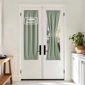 image:imageNICETOWN Door Curtain Panel Grey French Door Curtains Blackout Thermal Insulated Curtain Sidelight Privacy for WindowLiving RoomDoorwaysClassroom 25W by 72L inches 1 Panel100 Blackout  Sage Green
