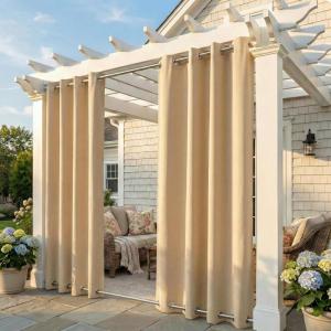 image:imageNICETOWN Weighted Outdoor Curtains for Patio Waterproof 84 inches Long 2 Panels Windproof Drapes Top amp Bottom Grommets Thermal Insulated Blinds Keep Privacy for YardPorch Biscotti Beige 52 WideBiscotti Beige