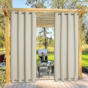 image:imageNICETOWN Weighted Outdoor Curtains for Patio Waterproof 84 inches Long 2 Panels Windproof Drapes Top amp Bottom Grommets Thermal Insulated Blinds Keep Privacy for YardPorch Biscotti Beige 52 WideBeige