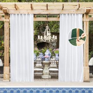 image:imageNICETOWN Weighted Outdoor Curtains for Patio Waterproof 84 inches Long 2 Panels Windproof Drapes Top amp Bottom Grommets Thermal Insulated Blinds Keep Privacy for YardPorch Biscotti Beige 52 WideSheer White