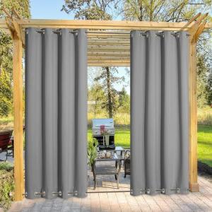 image:imageNICETOWN Weighted Outdoor Curtains for Patio Waterproof 84 inches Long 2 Panels Windproof Drapes Top amp Bottom Grommets Thermal Insulated Blinds Keep Privacy for YardPorch Biscotti Beige 52 WideSilver Grey