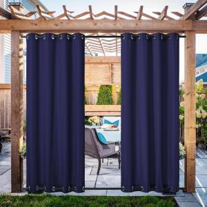 image:imageNICETOWN Weighted Outdoor Curtains for Patio Waterproof 84 inches Long 2 Panels Windproof Drapes Top amp Bottom Grommets Thermal Insulated Blinds Keep Privacy for YardPorch Biscotti Beige 52 WideDark Blue