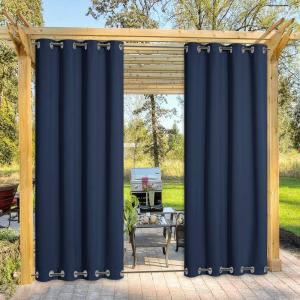 image:imageNICETOWN Weighted Outdoor Curtains for Patio Waterproof 84 inches Long 2 Panels Windproof Drapes Top amp Bottom Grommets Thermal Insulated Blinds Keep Privacy for YardPorch Biscotti Beige 52 WideNavy Blue
