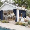 image:imageNICETOWN 2 Panels RodFree Outdoor Curtains for Patio Waterproof Sticky Top amp Back Tab Bottom with Free Rope for Wind Resistance Weatherproof Drapes for GazeboPorch W52 x L84 in Biscotti BeigeNavy Blue