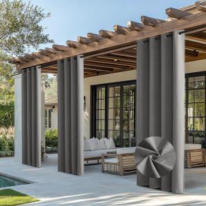 image:imageNICETOWN 100 Blackout Outdoor Curtains for Patio Waterproof 2 Panels Linen Textured Thermal Insulated IndoorOutside Drapes for Gazebo Privacy Sun Shades for Porch Garden W52 x L84 Inch NaturalGrey