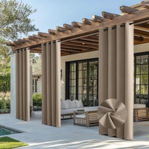 image:imageNICETOWN 100 Blackout Outdoor Curtains for Patio Waterproof 2 Panels Linen Textured Thermal Insulated IndoorOutside Drapes for Gazebo Privacy Sun Shades for Porch Garden W52 x L84 Inch NaturalTaupe